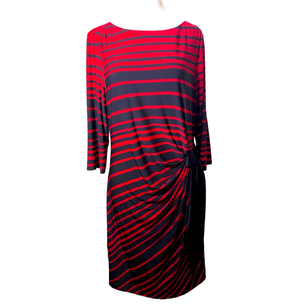 NWT Coldwater Creek Optic side tie Red/Black striped dress.